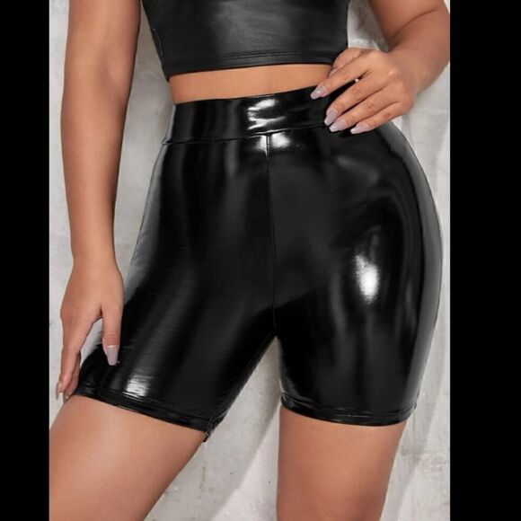 High Waist PU Leather Biker Shorts XS - Picture 4 of 6